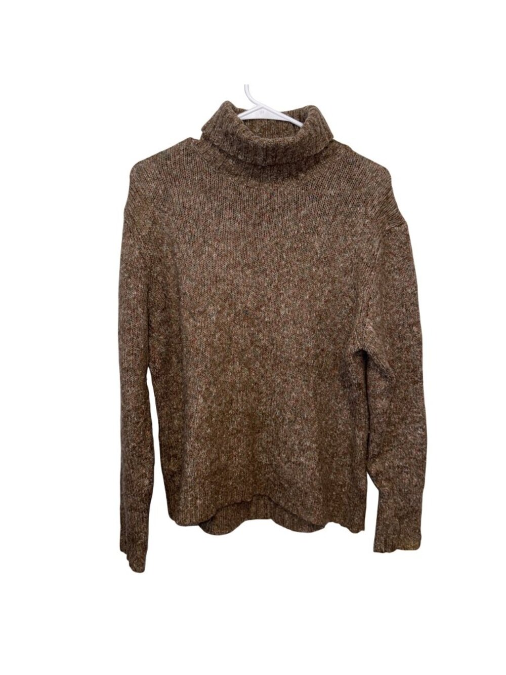 L.L. Bean Womens XL Reg Speckled Brown Turtleneck Sweater Acrylic Wool Blend